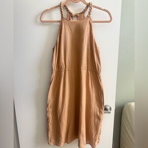 Calypso St. Barth Dress Linen Small Beige Halter Dress with Braided Neck